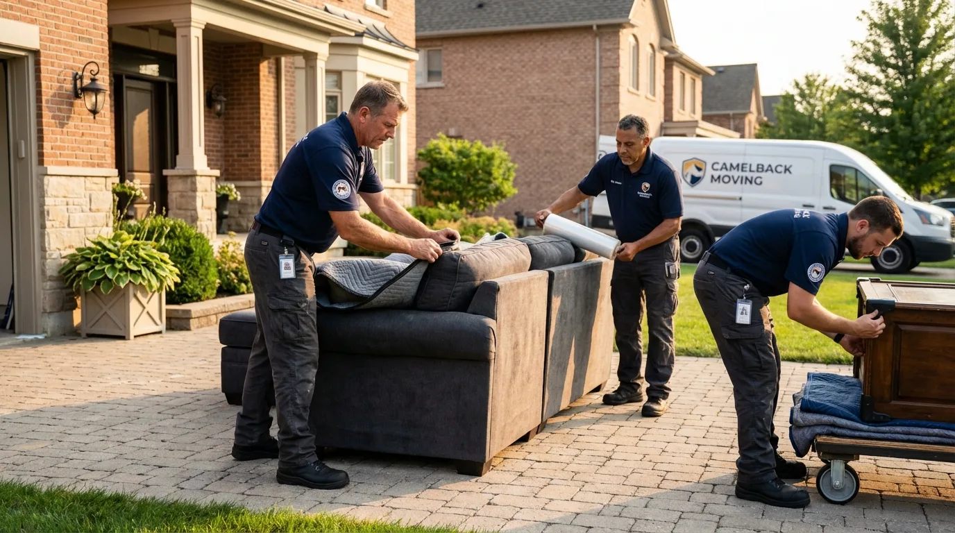 Large estate moving crew wrapping furniture in Longview, WA