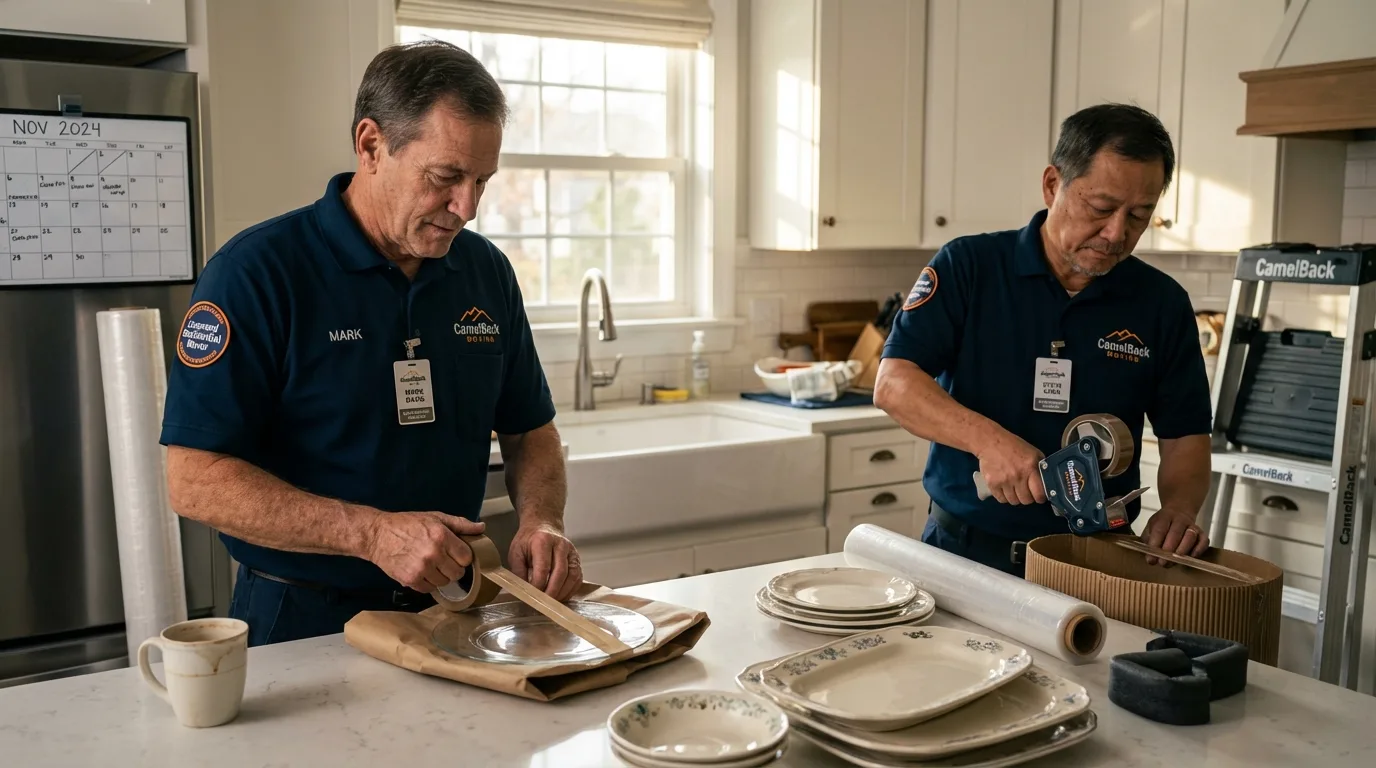 Professional crew packing kitchen dishware in Longview, WA